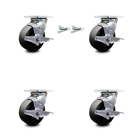 Service Caster 5 Inch Glass Filled Nylon Caster Set with Roller Bearings 4 Brake 2 Swivel Lock SCC-30CS520-GFNR-TLB-BSL-2-TLB-2